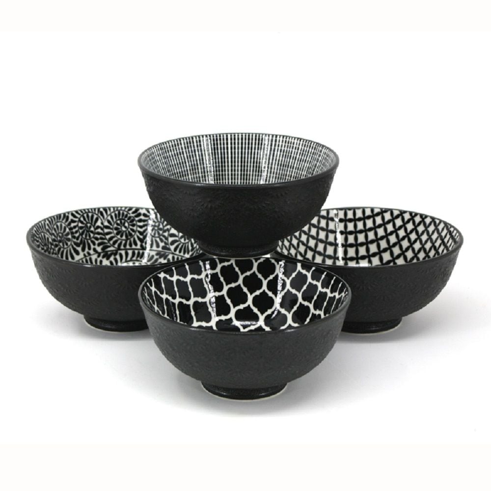 Black & White Patterned Bowls Set, 12-cm, 4-pc