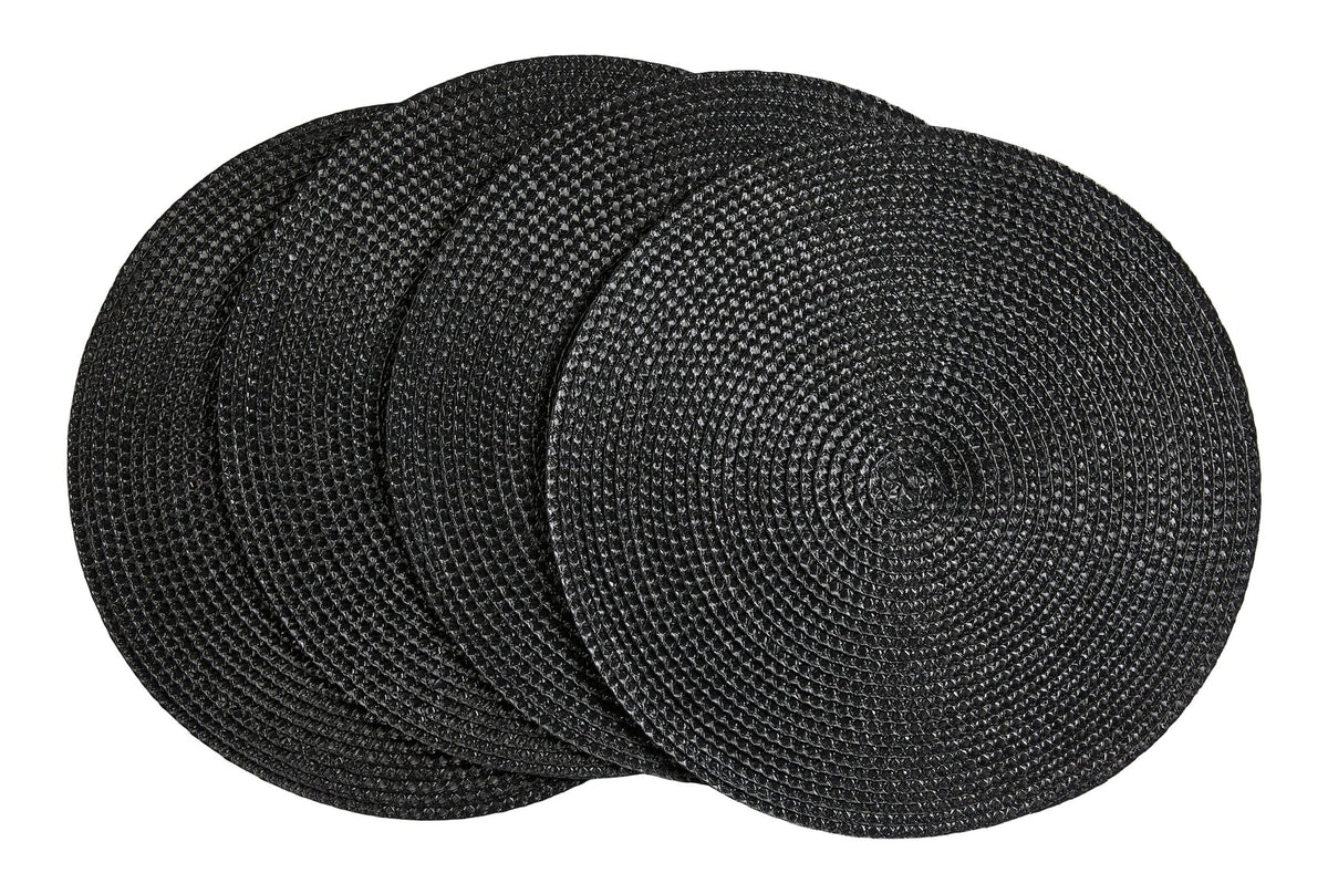 Braided Round Placemats, Black, 15-in Diameter, 4-pk