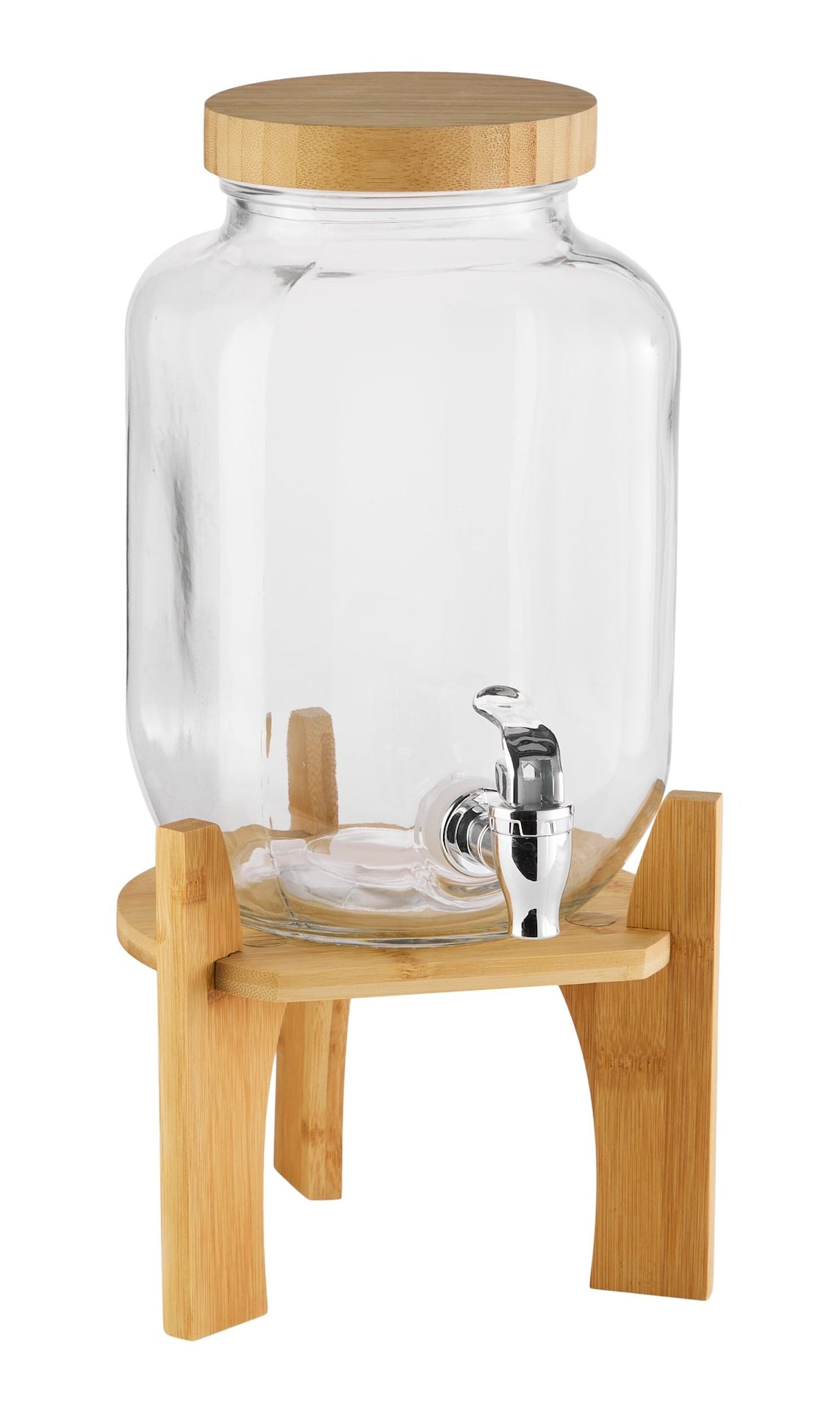 Glass Drink Dispenser, 4-L, with Bamboo Stand & Lid