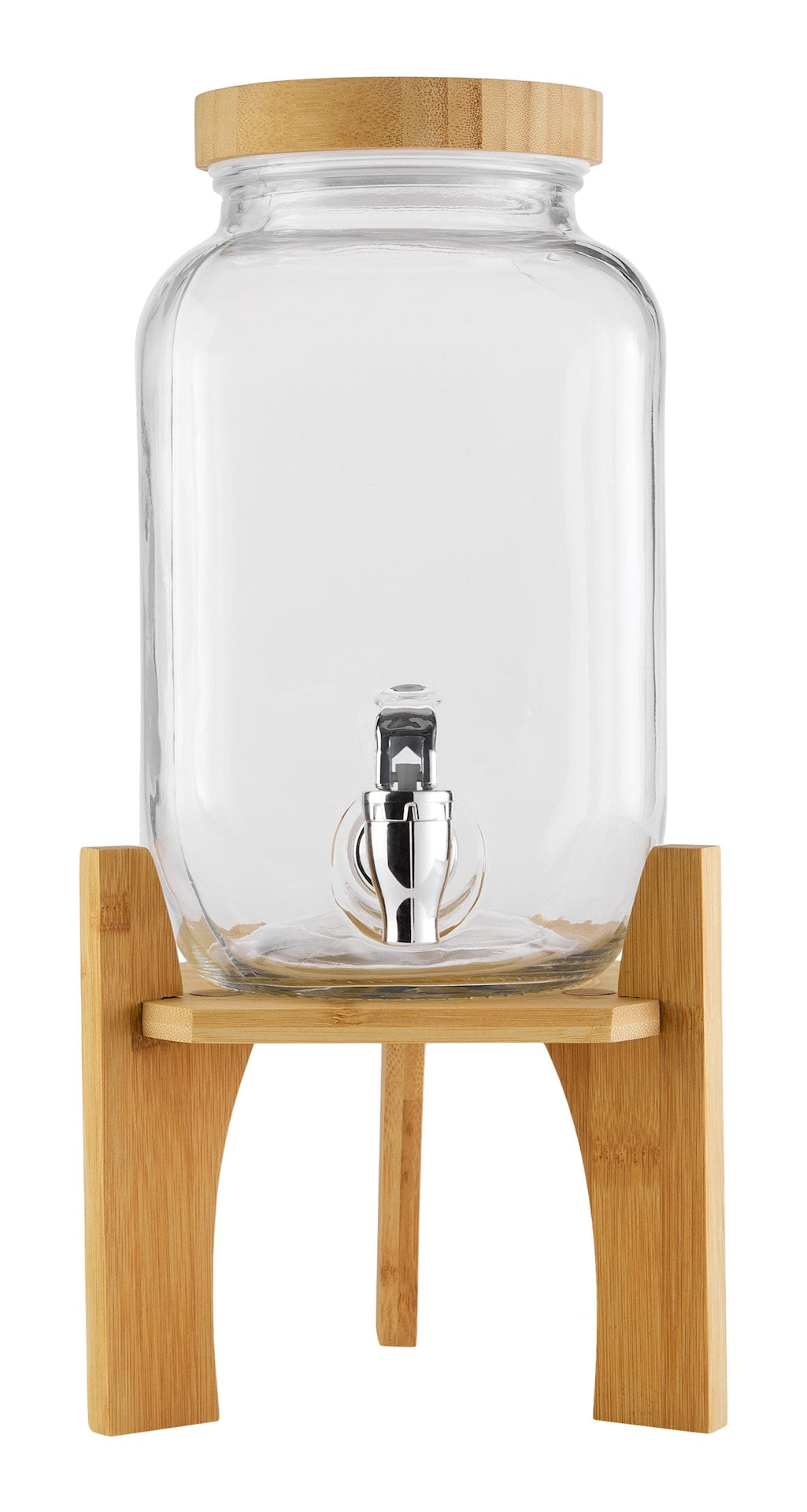 Glass Drink Dispenser, 4-L, with Bamboo Stand & Lid