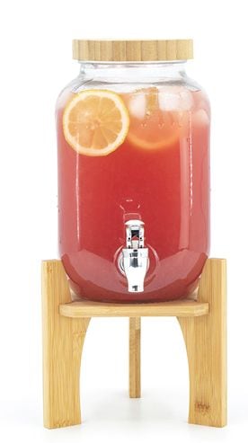 Glass Drink Dispenser, 4-L, with Bamboo Stand & Lid