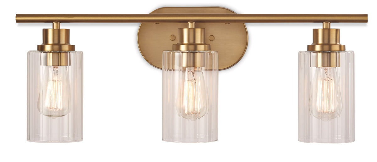 Rosstown 3-Light Vanity Light Fixture with Glass Shades, Brushed Gold