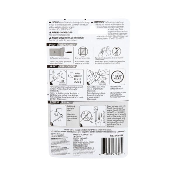 Small Decorative Hooks with Adhesive Strips, Matte Black, 0.5-lbs, 4 Strips per Pack