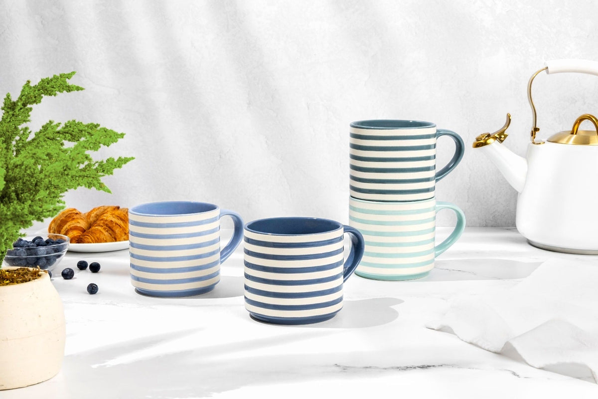 Blue Strip Stackable Mugs, Assorted Colours, 4-pk