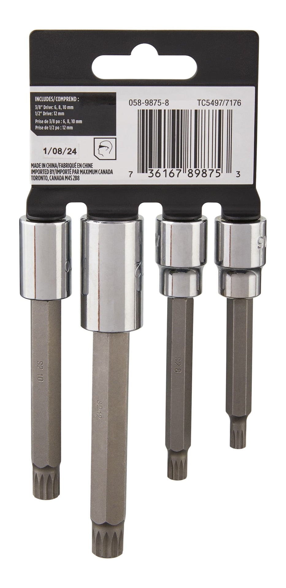 Extra Long Shank Triple Square Bit Socket Set, 4-pc