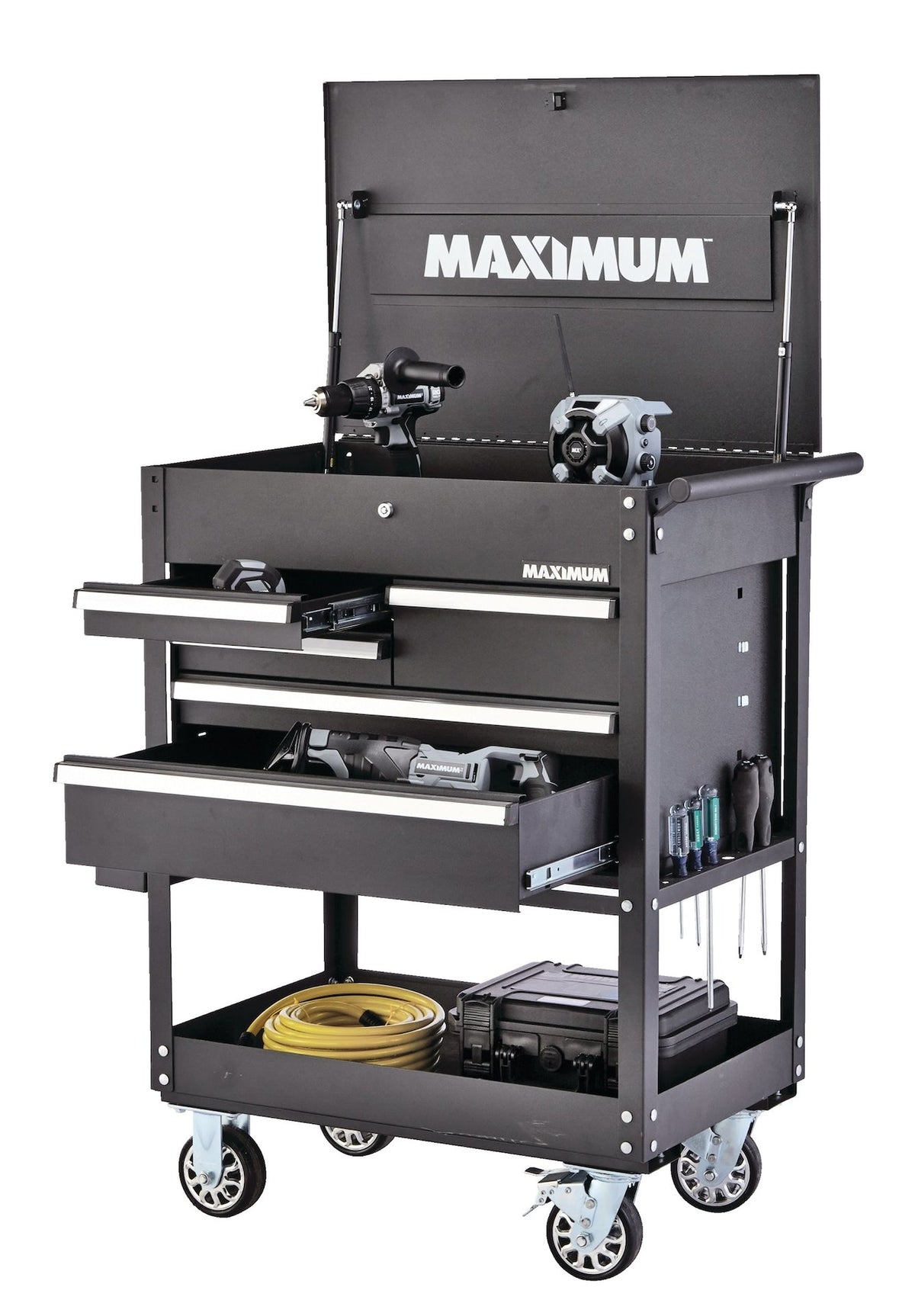 Rolling Mechanics Tool Cart with 5 Drawers, Black, 30-in