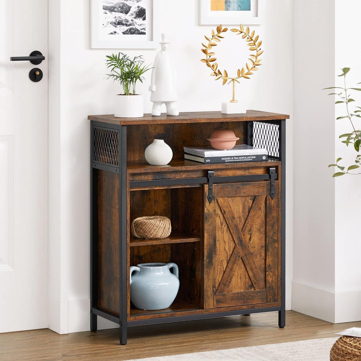 Home Rustic Brown Cabinet with Sliding Door
