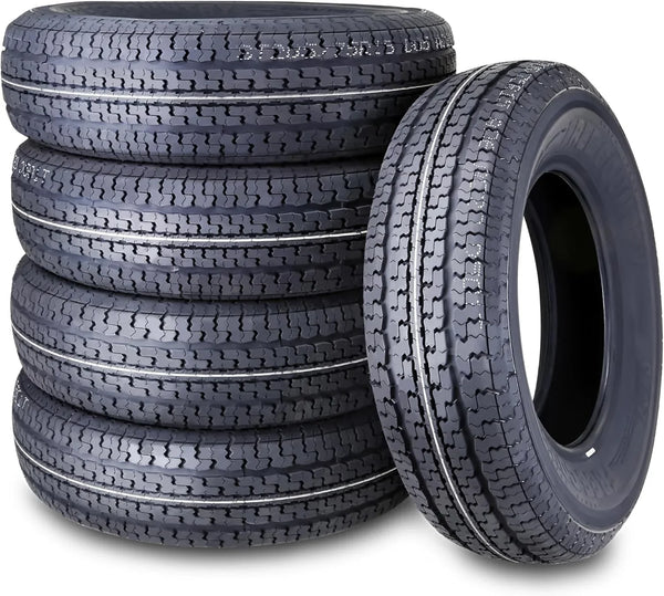 set of 4 Heavy Duty Trailer Tires ST205/75R15 205 75 15 10-Ply Load Range E Steel Belted Radial w/Scuff Guard R5215