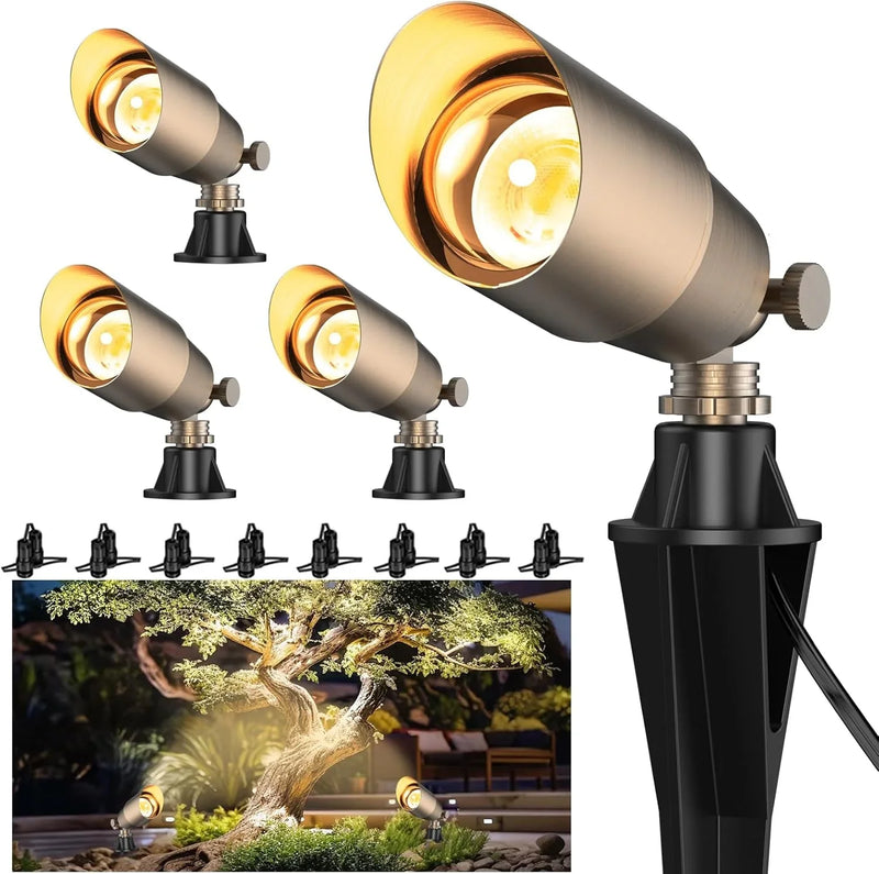 Solid Brass Outdoor Uplights & Accent Light Fixtures, Heavy Duty 12V Low Voltage LED Landscape Lighting Bronze, Wired Spotlights for Garden,Lawn,Patio and Yard Without LED Bulb (12 Pack) Z7282