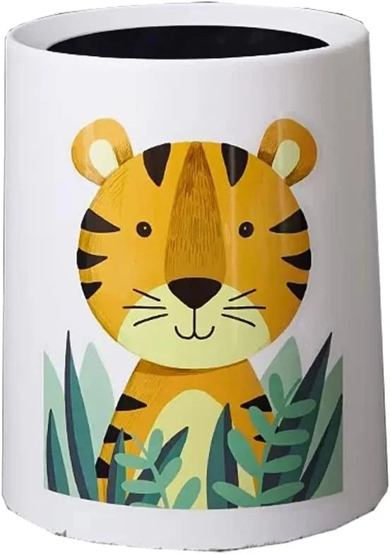 Trash Can No Lid Cute Kitchen Living Room Children's Room Bedroom Office Garbage Can Large Waste Paper Basket Toilet (Color: Tiger) H8337
