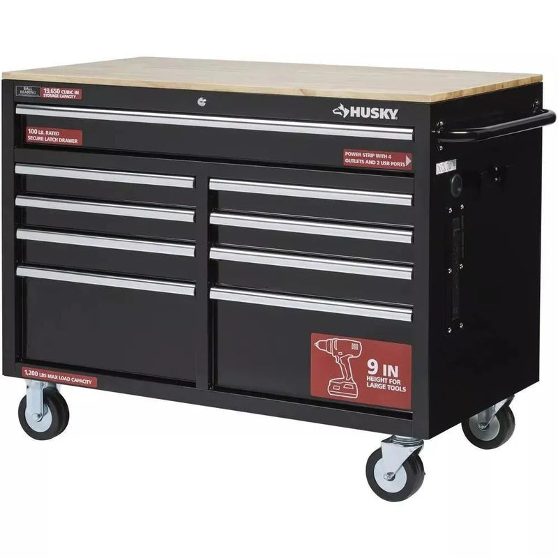 46 in. W x 24 in. D 9-Drawer Gloss Black Deep Tool Chest Mobile Workbench R2567