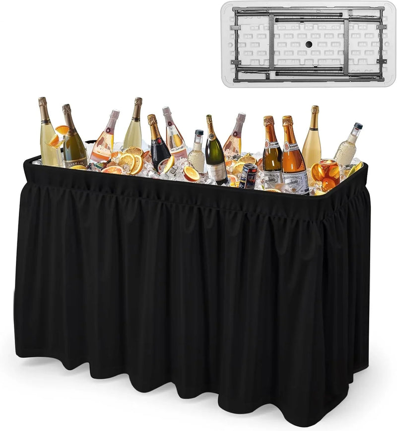 4 feet black ice crystal table, portable rear panel camping fishing cleaning table, plastic material with matching skirt, suitable for parties, barbecues, camping and picnics as an ice chest R7417