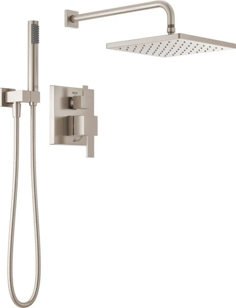Square shower head set, rain shower head and handle set made of brushed nickel material, valve cover kit, 10 inches, stainless steel I3671