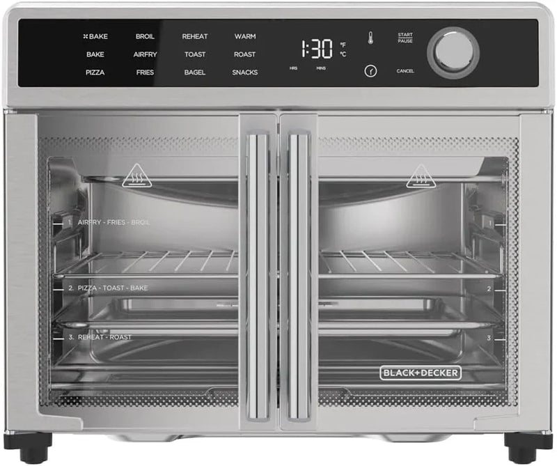 Crisp 'N Bake Air Fryer Toaster Oven Combo, 12 in 1 Countertop Convection Oven Cooks Food Fast, Fits a Whole Pizza or 6 Toast Slices, French Doors with Stainless Steel Finish A8795