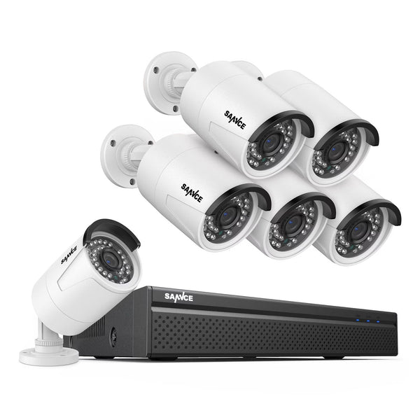 SANNCE 8CH 5MP Poe Home Security Camera System,2MP 8CH Poe NVR, 6pcs 1080P Outdoor Poe Cameras,No Hard Drive P9565