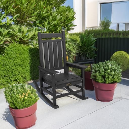 Outdoor Rocking Chair, HDPE Rocking Chair for Adults, All Weather Porch Rockers for Lawn Garden, White G8977