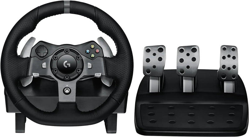 Drive Force racing car steering wheel and pedals, real force feedback function, stainless steel shift paddles, leather steering wheel cover suitable for Xbox Series X|S, Xbox One, PC and Mac - Black K7441
