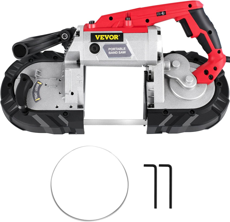 Portable Band Saw, 110V Removable Alloy Steel Base Corded Band Saw, 5 Inch Cutting Capacity Hand held Band Saw,Variable Speed Portable Bandsaw, 10Amp Motor Deep Cut Band saw for Metal Wood S2042