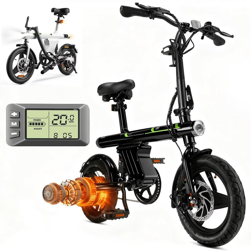 14 in Electric Bike for Adults,500W Folding E-Bike,Electric Commuter Mini Bikes,Electric Bicycles with 36V Removable Battery,Black W0987