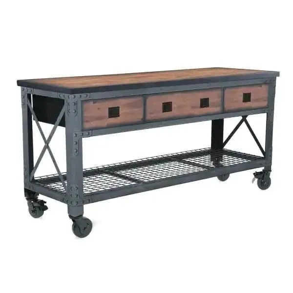 Building Products 72 in. 3-Drawers Rolling Industrial Workbench and Wood Top Y0034