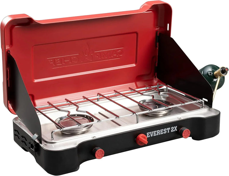 Mountain Series Everest 2X - High Output Two-Burner Camp Stove - Lid Doubles as Windscreen - Portable Cooking Stove - For Outdoor Cooking - 20,000 BTU Burners - 215 Sq In Cooking Area Z5330
