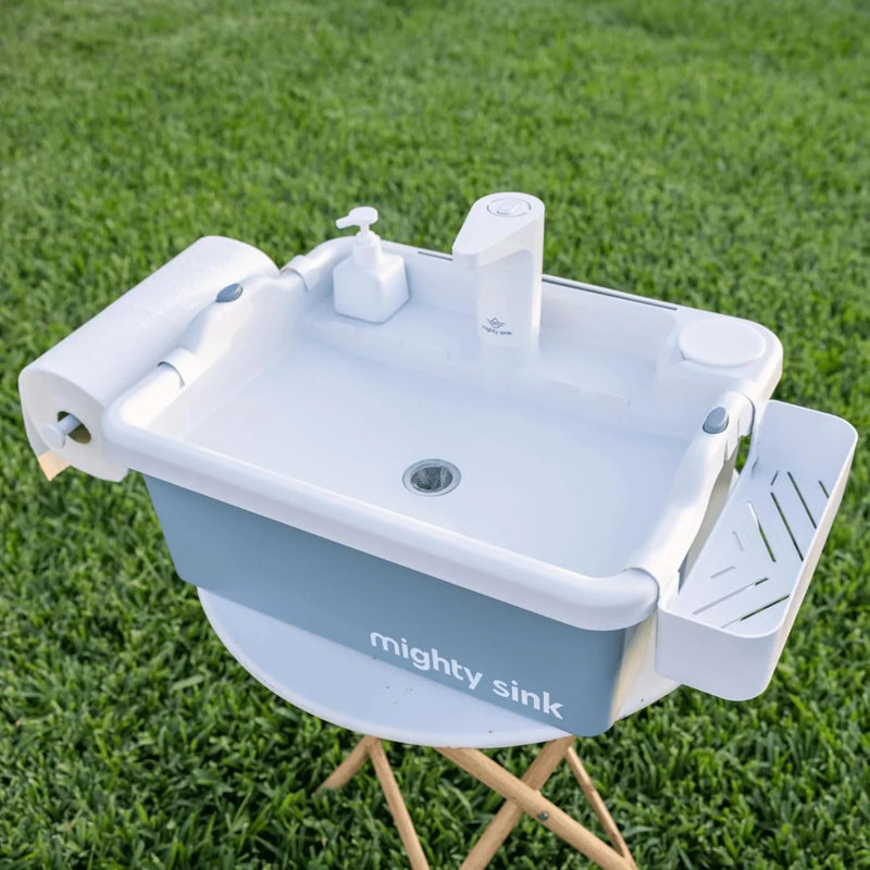 Mighty Sink Portable Sink: Patented Wash Station with Electronic Faucet | 2 Gallons | Easy Setup | Indoor & Outdoor Use | Ideal for Dishwashing, Camping Hygiene, Gardening, Pottery & More E1953