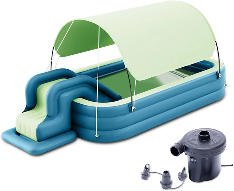 Inflatable Swimming Pool with Water Slide, Inflatable Slide Water Pool with Awning, Inflatable Mega Bouncy Castle Water Park, Swim Centre Pools for Backyard, Garden, Summer Water Party Y8203