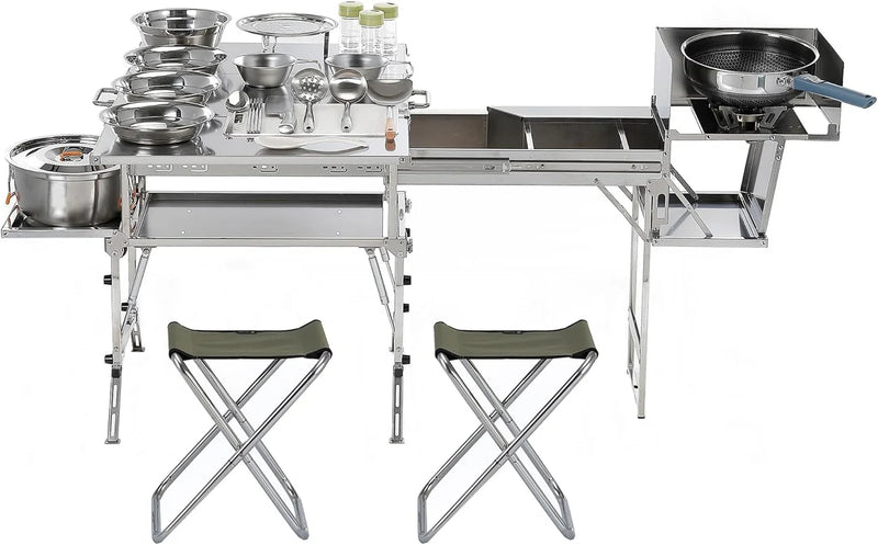 Portable Camping Table & Chairs Set – Foldable Outdoor Furniture with Storage Drawer for Picnics, Backyard & RV Travel G1748