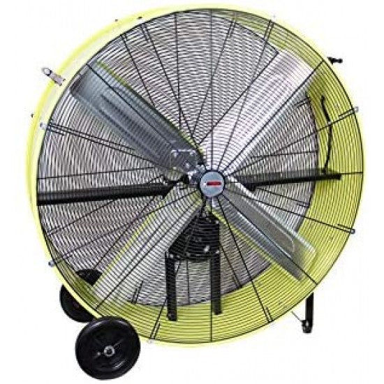 K Tool International 42′′ Belt Drive Drum Fan; Industrial, Garage, Shop, High Speed 2-Speed, Durable, Cut-Off Protection, Easy Mobility Rubber Wheels; SAFETY YELLOW KTI77743 L5829