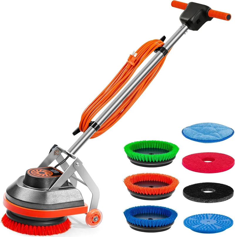 Commercial Floor Scrubber Machine with Brushes and Pads, Heavy Duty Floor Buffer Polisher and Cleaner- Deep Cleaning Tile and Grout, Hardwood Floors and Carpets without Getting on Hands and Knees E8566