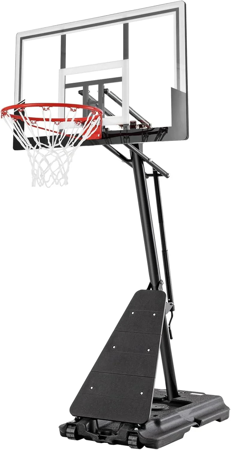 Basketball Hoop 48 Inch Backboard Portable Basketball Hoop Outdoor,5.3-10ft Stepless Regulation Crank Adjust Basketball Goal System Z4266