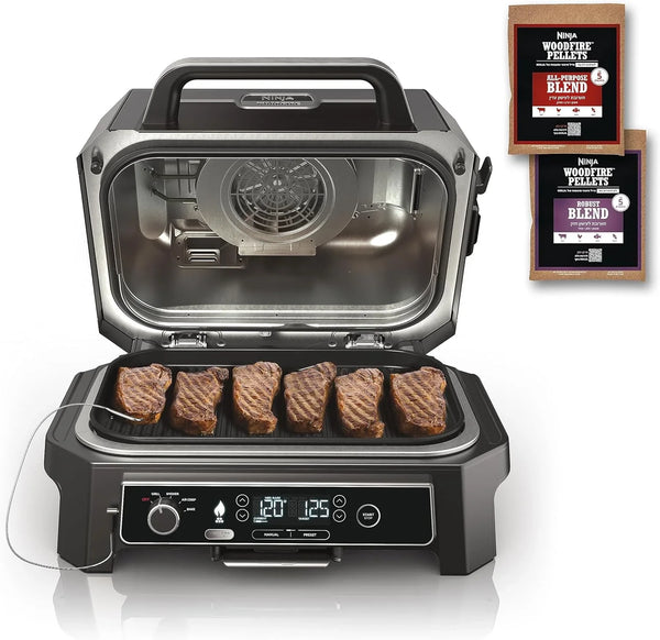 7-in-1 Grill & Smoker with Thermometer, Air Fryer, BBQ, Bake, Roast, Broil - Portable Electric Outdoor Grill, Grey W4089