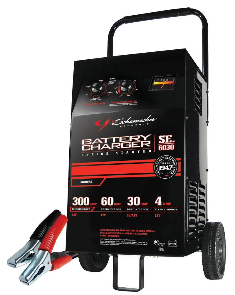 Electric Wheeled Battery Charger and Engine Starter, SC1446, 2-in-1, manual timer control, 300 crank amps, 6 volts, 12 volts, for car, SUV, truck and Marine batteries K1363