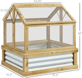 Raised Garden Bed with Polycarbonate Greenhouse, Wooden Cold Frame Greenhouse, Garden Flower Planter Protection, Peak Roof, 35.5" x 31.5" x 36", Natural