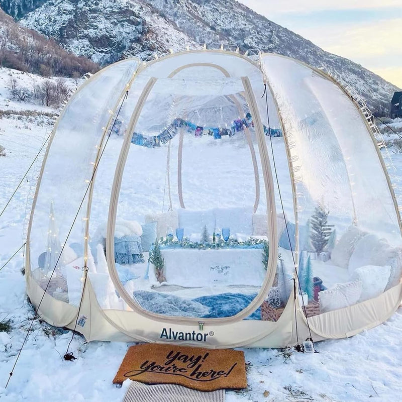 Pop-up bubble tent - Large extra-large rainproof shelter - Warm camping tent - Winter tent - Light gray P8759