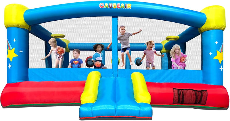 Big Inflatable Bounce House for Party Fun,15ft x 14.8ft,Double Basketball Hoop,Throw Ball Game,Reinforced PVC Bounce Floor,Jumping Bouncy Castle Holds 6 Kids I2223