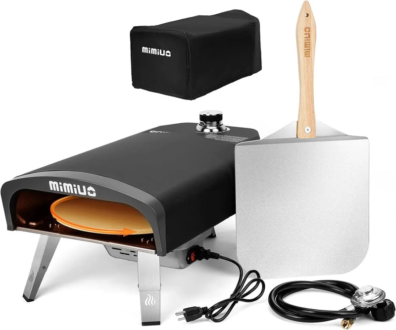 Outdoor gas pizza oven, portable propane pizza grill, equipped with an automatic rotation system and pizza stone X4937