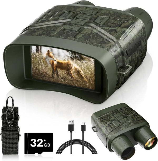 Night Vision Goggles - 4K Night Vision Binoculars with 5000mAh Rechargeable Battery, 32GB TF Card can Save Photo and Video, 3'' HD Screen for Camping & Security, Black O0356
