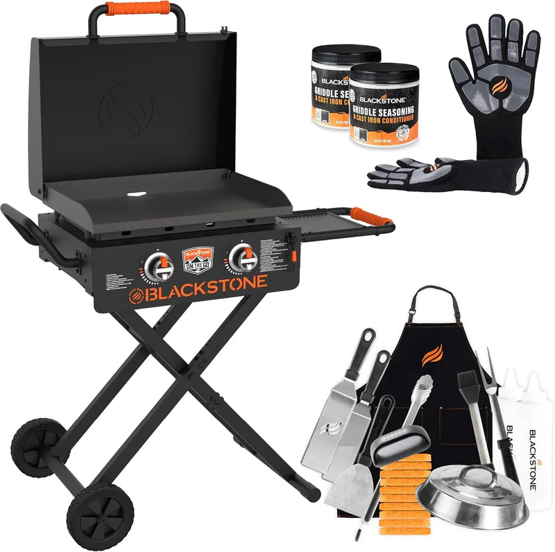 22 Inch Griddle - Portable Omnivore Grill with Flexfold Legs, Includes Accessories, Seasoning, and Griddle Gloves C4753