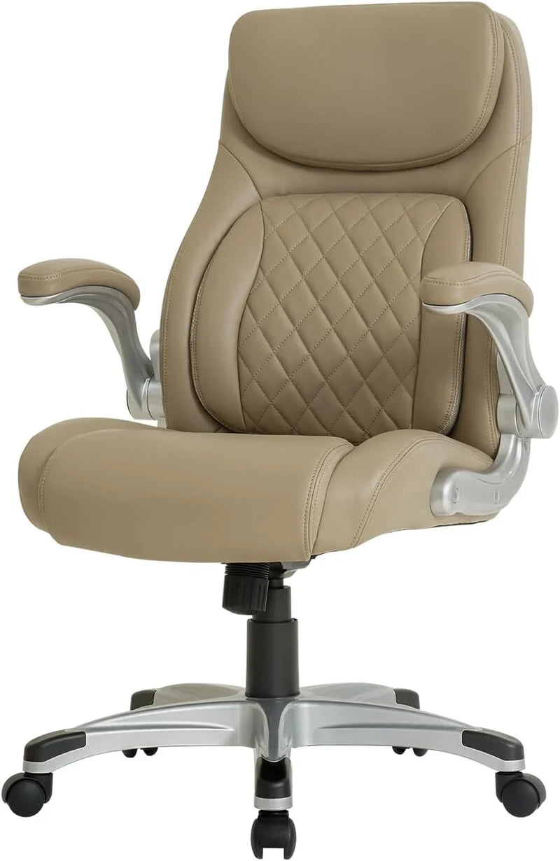 Ergonomic elastic polyurethane leather office chair, high-back modern executive office chair, equipped with 5 adjustable lumbar support cushions, tilting function, and reversible armrests. It is a comfortable home office computer desk N1422