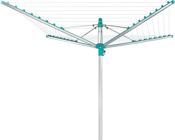 Simple drying machine, extendable by 50 meters to maintain cleanliness, made of fully rust-free aluminum material, with a shaft diameter of 3.28 meters and a maximum length of 2.03 meters. It has a pull-out rotating clothes drying rack, emerald green A169
