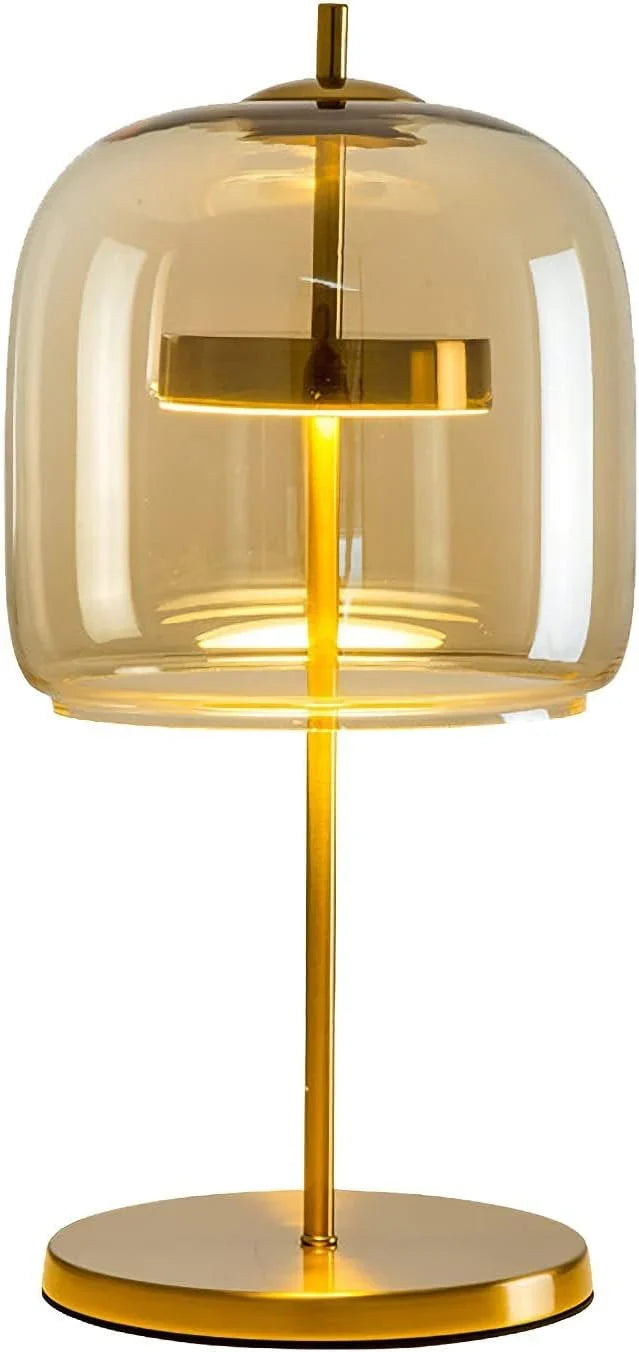 The amber desk lamp, the golden bedside lamp, the round bedside lamp for bedrooms and living rooms with a forged iron base, the glass lampshade and the LED bulb are all fully equipped. J6322