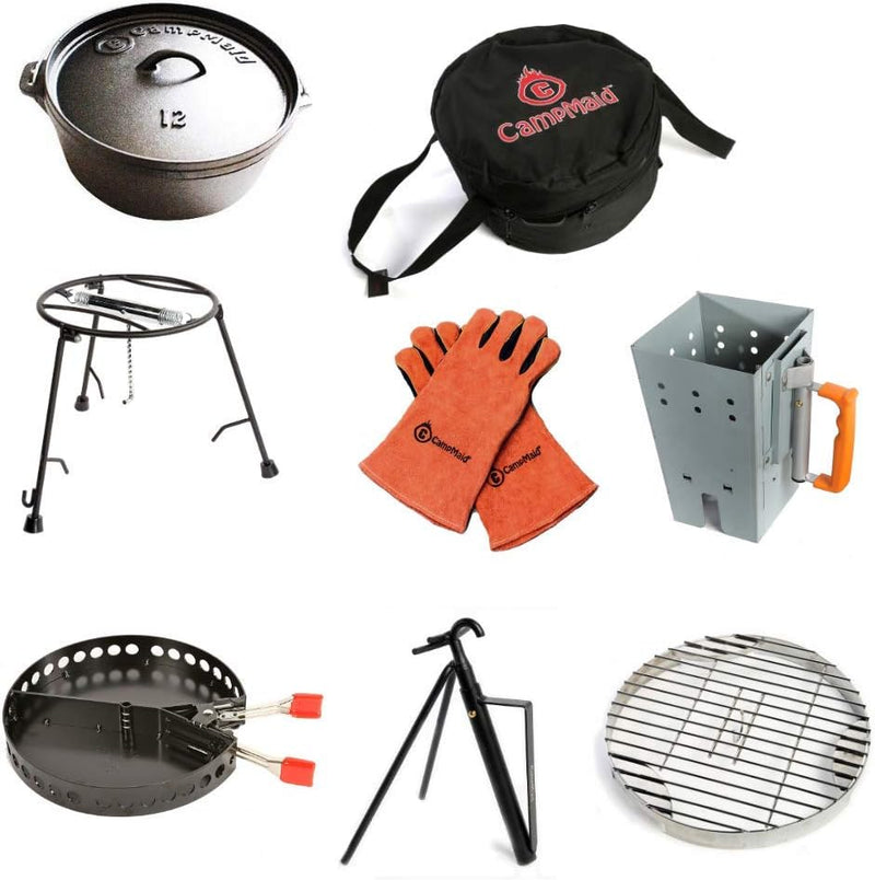 Outdoor Cooking Set - Dutch Oven and Tools Set - Charcoal Holder & Cast Iron Grill Accessories - Camping Grill Set - Outdoor Cooking Essentials - Camp Kitchen Equipment - (8 Piece Set) C3411