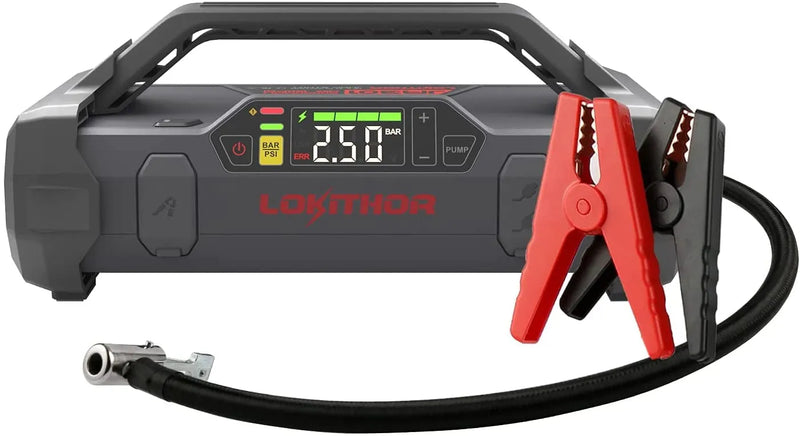 Jump Starter 2000Amp 20000mAh 12V Car Battery Booster Pack for Upto 8L Gas or 6L Diesel, 150 PSI Air Compressor with Damping Technology,Portable Power Bank with Handle Bar and Emergency Light M6567