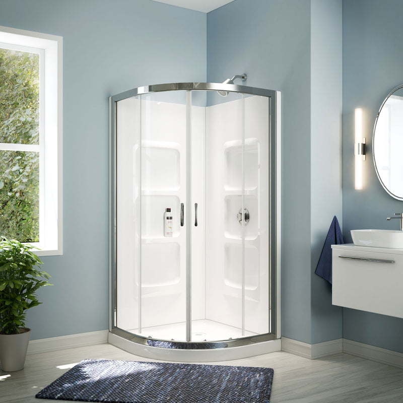 Bath Taylor Frameless Acrylic Base & Walls Shower Enclosure Kit with Sliding Door & Shelves, White M2063
