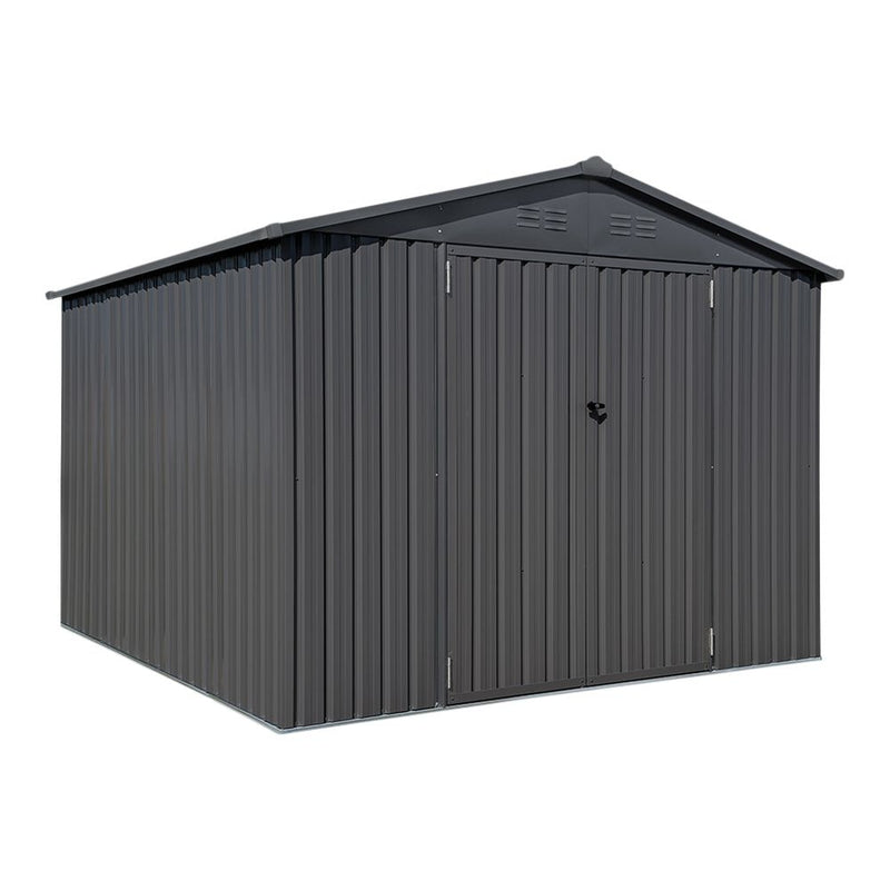 Double Swing Door Outdoor Metal Storage Shed with Sloped Roof, Charcoal, 10-ft x 10-ft V3436