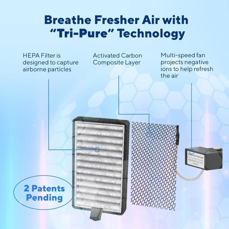 DSTx Portable Air Purifier - HEPA Filter, Plug-In Ionizer for Home, Bedroom, Pets, Smoke, Dust, and Odors N2208