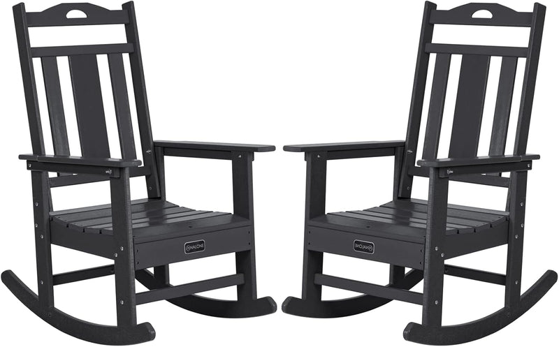 Outdoor Rocking Chairs Set of 2, HDPE All Weather Resistant Rocking Chair for Porch, Oversized Patio Rocker Chair for Adult, Outdoor Rockers for Garden Lawn Y7488