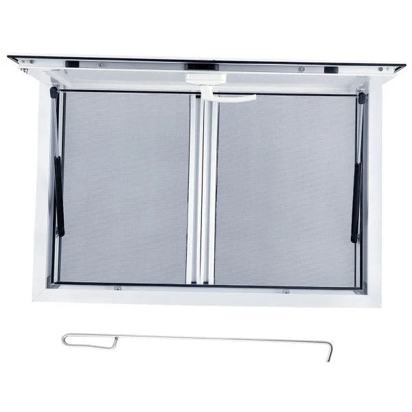 Concession Window 36W x 36H Aluminum Alloy Food Truck Service Window with Sliding Screens & Awning Door, Hydraulic Lift, Locking Mechanism, Versatile for Catering R6005
