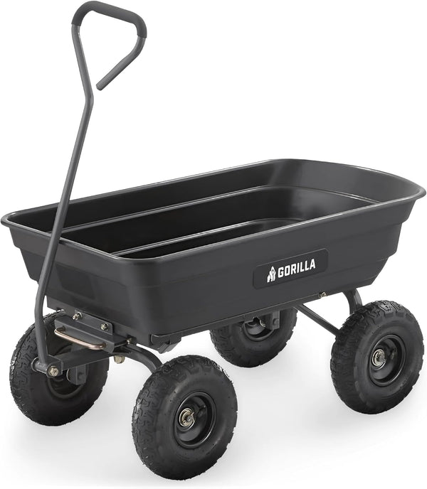 Heavy-duty multi-purpose garbage transfer cart garden cart, equipped with pneumatic tires, capacity 4 cubic feet - 600 pounds load capacity, outdoor wheeled cart, suitable for garden, gardening and landscaping work. T1514